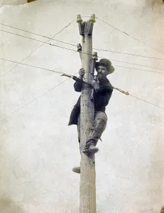 Climbing Prints: The Civil War. Worker repairing telegraph line