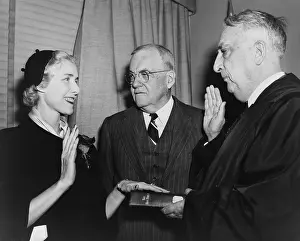 Luce Prints: Clare Boothe Luce (1903-1987) being sworn in as Ambassador to Italy by Chief Justice Fred M