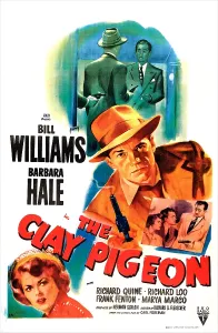 Hale Prints: THE CLAY PIGEON, US poster, Barbara Hale (bottom left), Bill Williams (center), 1949