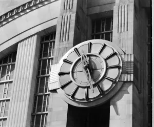 Clock Prints: Clock above the entrance of the Cincinnati Union Terminal, Cincinnati, Ohio, ca. 1928