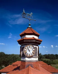 Roof Prints: Clock tower and weathervane, Longview Farm, Show Horse Barn, Lees Summit, MO 1914