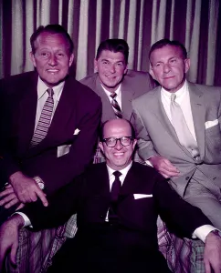 Burns Prints: Clockwise from left: Art Linkletter, Ronald Reagan, George Burns, Phil Silvers, ca. 1956