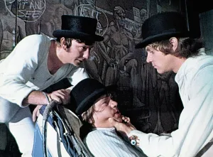 Malcolm Prints: A CLOCKWORK ORANGE, from left, James Marcus, Warren Clarke, Malcolm McDowell, 1971