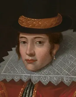 Legendary Prints: Close-up detail of a portrait of Pocahontas