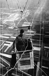 Surveillance Prints: Close-up view of an American major in the basket of an observation balloon over territory near the World War I front