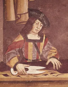 Artisan Prints: Cloth Merchant Cutting Cloth. 15th C