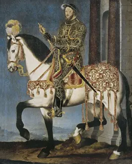 Centre Prints: CLOUET, Franois (1505-1573). Portrait of Francis I on Horseback