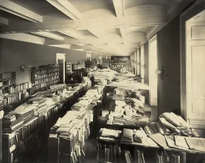Disorder Prints: Clutter of books submitted for copyright registration at the in the Copyright Office in the Library of Congress
