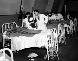 Treatment Prints: Coconut Grove Nightclub Fire. Hospital ward treats some of the 214 the injured survivors of the fire
