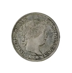 Isabella Ii 1830 1904 Prints: Coin of 20 reales with portrait of Isabel II of Espaa (1860)