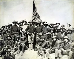 1898 Prints: Colonel Roosevelt and his Rough Riders at the top of the hill which they captured
