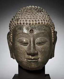 Philosophy Prints: Colossal Head of Buddha, limestone sculpture