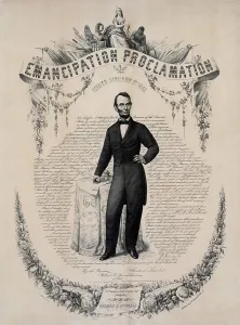 Images Dated 27th January 2009: Commemorative print of Abraham Lincoln with the text of the Emancipation Proclamation of January 1