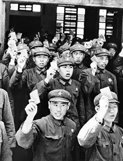 Unity Prints: Communist Chinese soldiers, holding Chairman Mao's Red Book