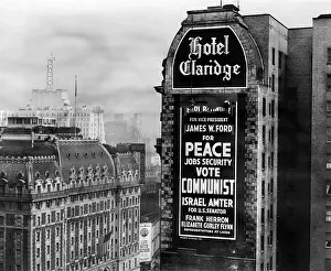 Marxists Prints: US Communist election campaign sign on the wall of the Claridge Hotel in Times Square