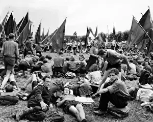 Political Ideology Prints: Communist youth group of 500 protesting recent French defensive military activity in the near Ruedesheim