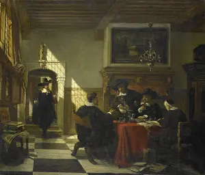 Papers Prints: Company in 17th Garb at a Table with a Nautilus Cup