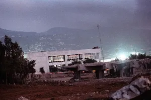 June Prints: Concrete slabs and rubble remains of the US Marine Barracks at Beirut International Airport where 241 Marines were