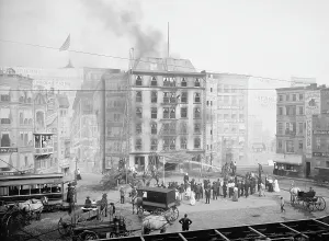 Brooklyn Prints: Coney Island, staged demonstration of firemen extinguishing the fire at Dreamland