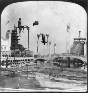 Motion Prints: Coney Island, Trapeze performers, Dreamland, Coney Island, New York, photograph, 1904
