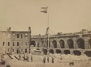 Shelling Prints: Confederate flag flying over the ruins of Fort Sumter after its surrender and evacuation by the Union Garrison