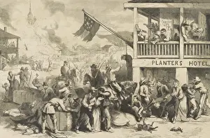 Lcgr1809 Prints: Confederate guerrilla raid in a western town during the US Civil War