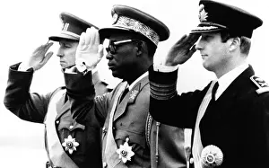 Saluting Prints: Congolese President Joseph Mobutu flanked by Belgian's King Baudouin (left) and Prince Albert