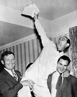 Csu 2012 10 Prints: Congressman Lyndon Johnson is boosted to the shoulders of campaign workers on June 30