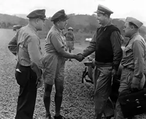 Handshake Prints: Congressman Lyndon Johnson visiting fighting commanders at an air base in New Guinea Island during World War II