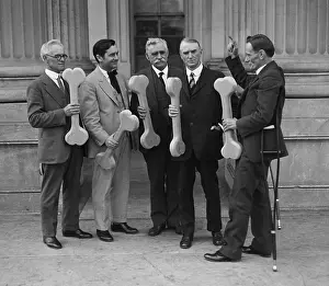 Five People Prints: Congressman William Upshaw, joined by other Bone Dry men holding bone props at the U