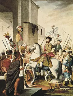 Cortes Prints: Conquest of Mexico (1520). Entry of Hernn Corts in Tlaxcala after the battle of Otumba (18th July 1520)