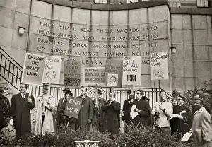 Multi Racial Prints: Conscientious objectors from the War Resisters League picketing near the United Nations in New York City