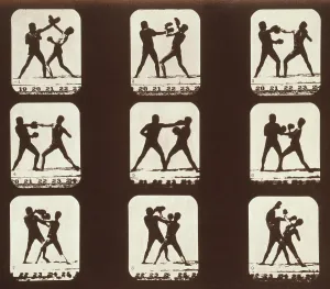 Motion Prints: Consecutive images of two men boxing