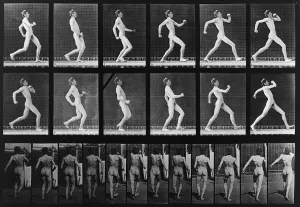 Motion Prints: Consecutive images of a nude man running