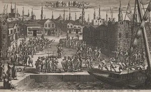 Slavery Prints: Constantinople slave market depicted in a Dutch engraving of 1684