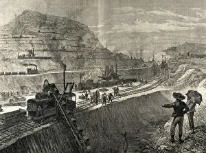 Technician Prints: Construction of Panama Canal. Dredging works in the village of Culebra