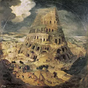 Construction of the Tower of Babel. 1563. Some artists attribute the work to Abel Grimmer Master of Antwerpen. Flemish art. Oil on wood. SPAIN. Madrid. Prado Museum