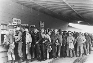 Employees Prints: Construction workers lined up on payday at Shasta Dam