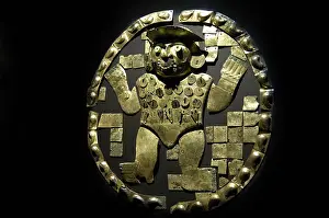 Pre Columbian Prints: Copper circular standard depicting the enigmatic 'goddess of the Ulluchos' (3rd c)