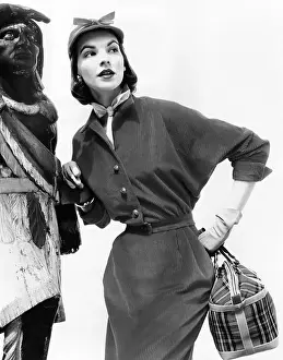 Three Quarters Length Prints: Corduroy shirtdress with dolman sleeves, a narrow skirt, and self belt