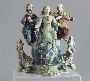 To Crown Prints: The Coronation of the Virgin. Piece of of Quito ceramics