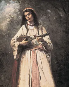 COROT, Jean-Baptiste Camille (1796-1875). Gypsy Girl with Mandolin (Gitane la Madoline). ca. 1870. Realism. Oil on canvas. UNITED STATES OF AMERICA. Washington