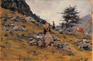Oil On Panel Prints: Cosola Demetrio, Pasture near Gressoney