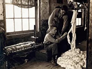 North Carolina Prints: Cotton Mill. Boy at warping machine