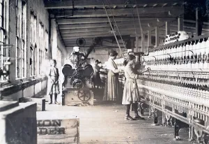 North Carolina Prints: Cotton Mill. Two young spinners in Catawba Cotton Mills