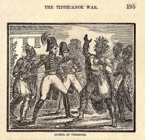 War Heroes Prints: Council of Vincennes between General William Henry Harrison and Indian Confederation leader Tecumseh in August 1811
