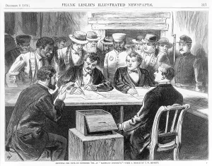 2012 Prints: Counting the vote, on November 7th, at 'Elephant Johnnie's'. 1876