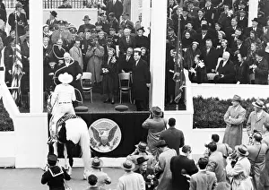 Photographers Prints: Cowboy Monte Montana tosses his lariat over President Dwight Eisenhower