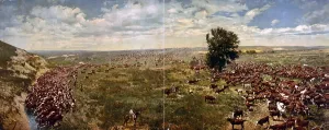 1910s Candid Prints: Cowboy, rounding up herd, panoramic photo of cowboys on horseback rounding up cattle