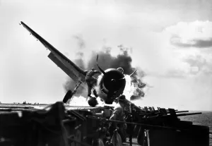 Lcgr1310 Prints: Crash landing of a Hellcat fighter on flight deck of USS ENTERPRISE